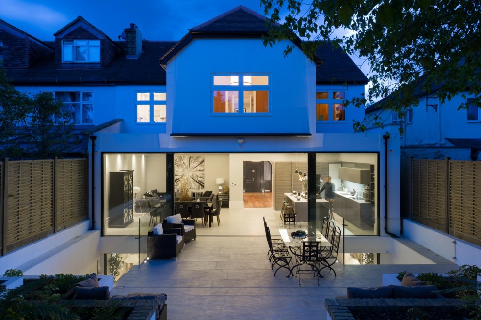 Lonsdale Road, Notting Hill | Rear Elevation (Night-time) | Interior Designers